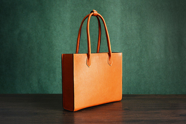 100% Handmade Italian Vegetable Tanned Leather Tote Bag, Shoulder Bag, Lady Shopper Bag D010