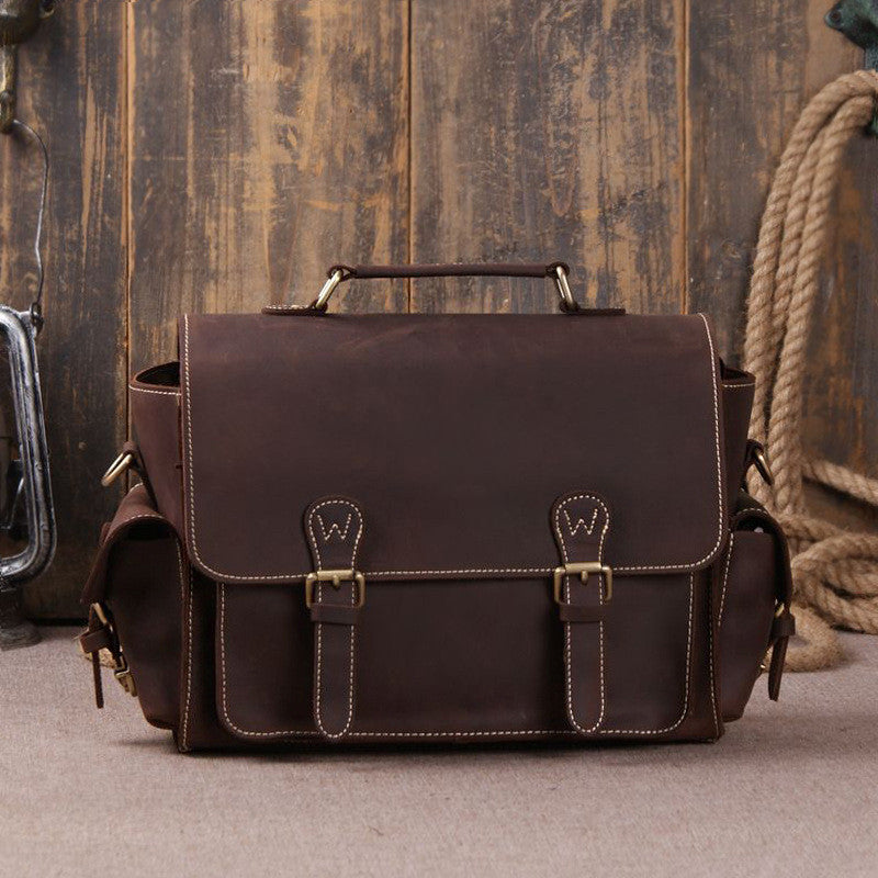 Dark Brown Leather Messenger Bag For Photographers, Travelers & Diaper Bag For Mother 6919